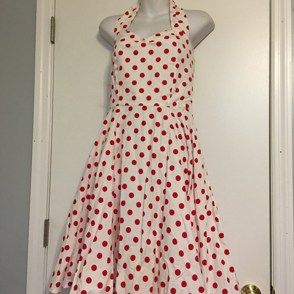 Fifty chic halter neck polka dot swing dress/NWOT